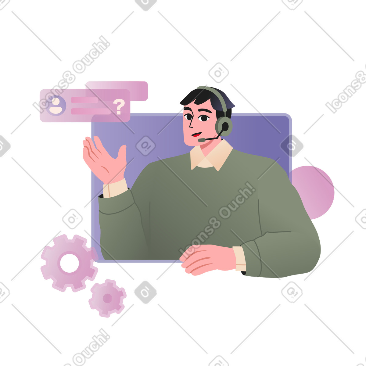 Customer service person answering a question animated illustration in GIF, Lottie (JSON), AE