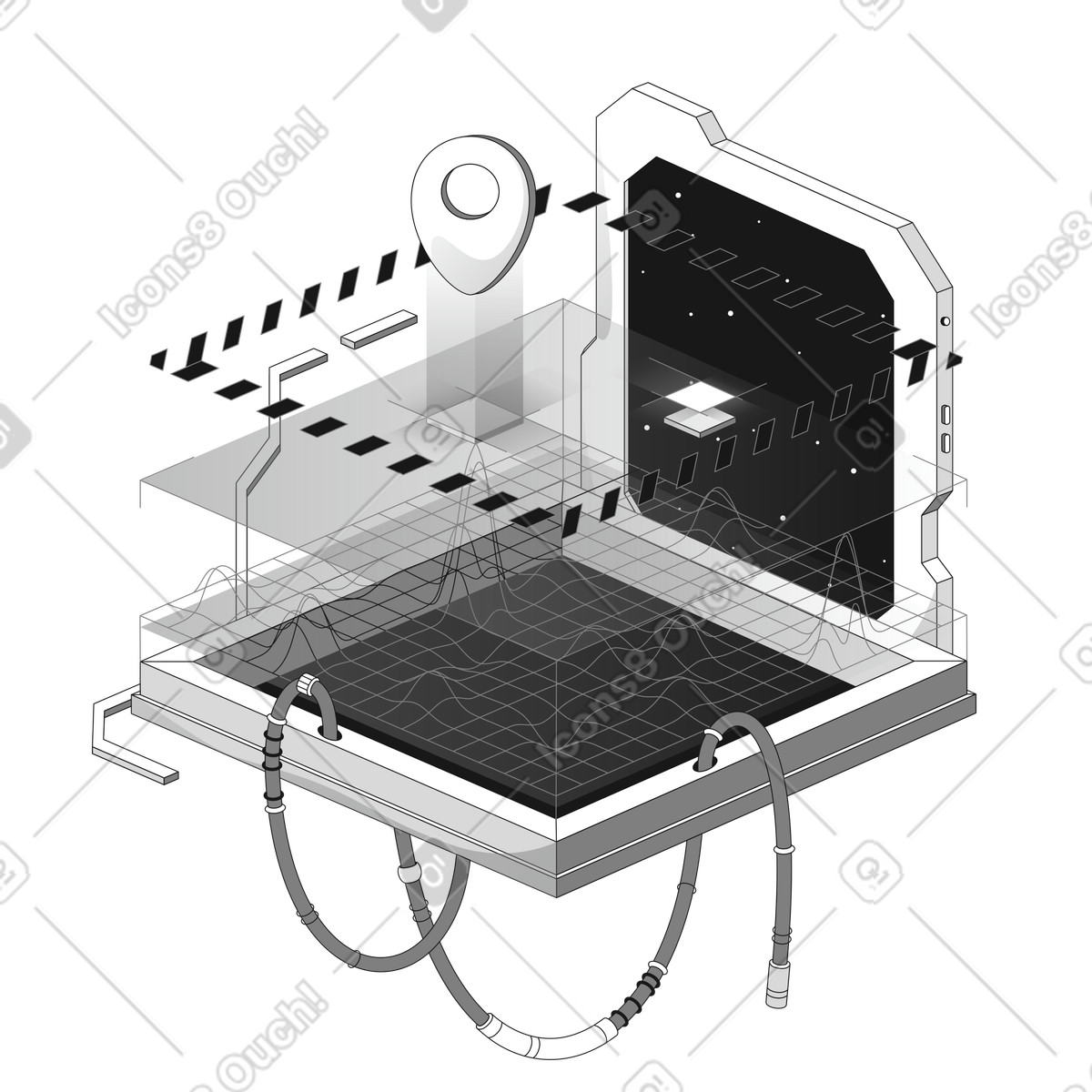 下载 Futuristic 风格的 GPS tracking interface with floating data panels 插画，支持 PNG、SVG 格式