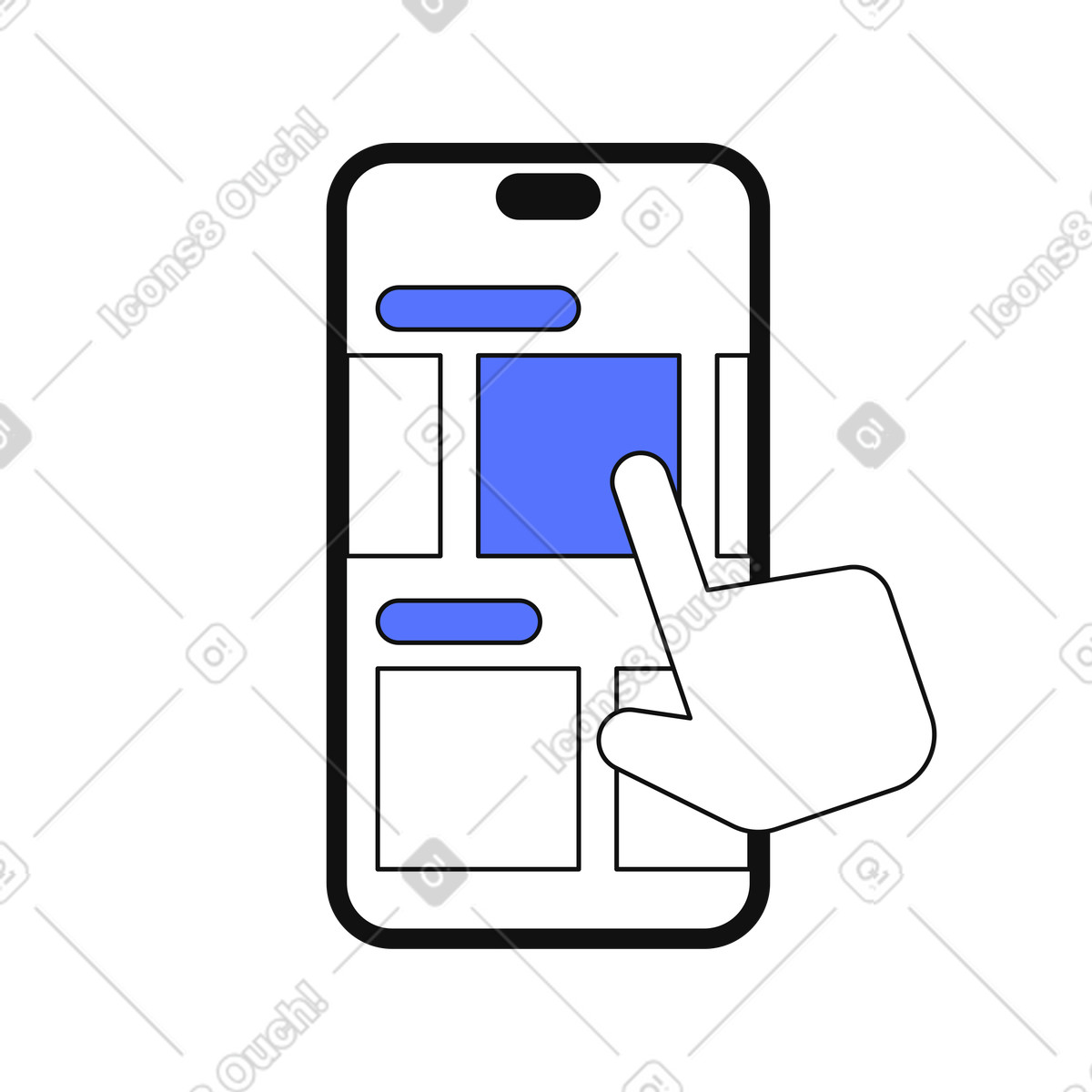 Иллюстрация Smartphone interface tapping app button for mobile user interaction concept в стиле Main — скачать в форматах PNG, SVG