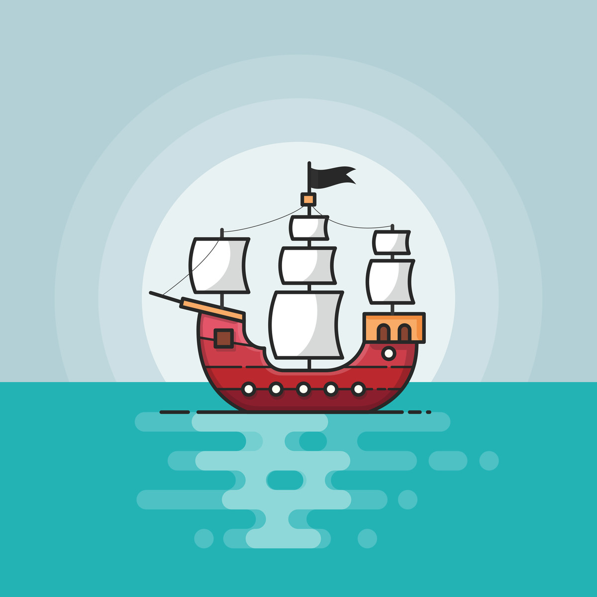 Piratenboot-Illustration im Gummy-Stil als Download in PNG, SVG