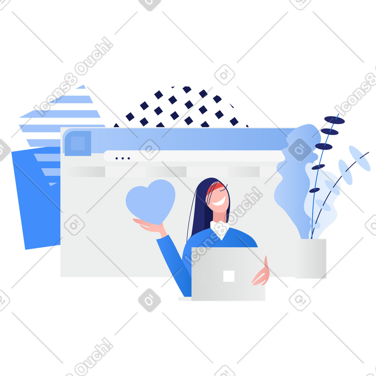 User on computer with love icon, Digital communication and online relationships-Illustration im Clip-Stil als Download in PNG, SVG