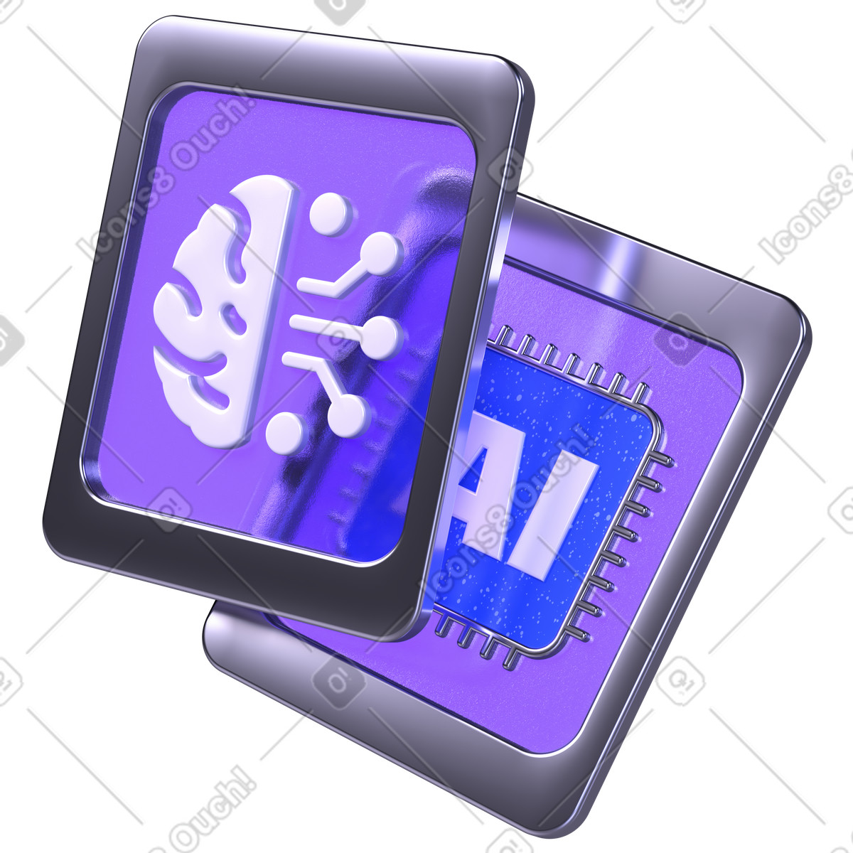 3D translucent AI tiles, artificial intelligence hardware, intelligent data processing illustration in PNG, SVG