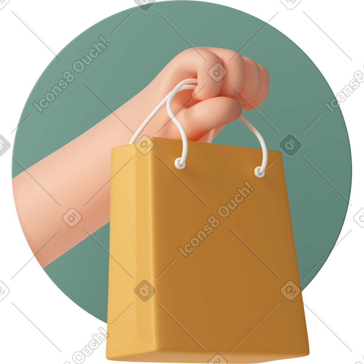 Hand gripping gift bag, product giveaway and promotion-Illustration im 3D Casual life-Stil als Download in PNG, SVG