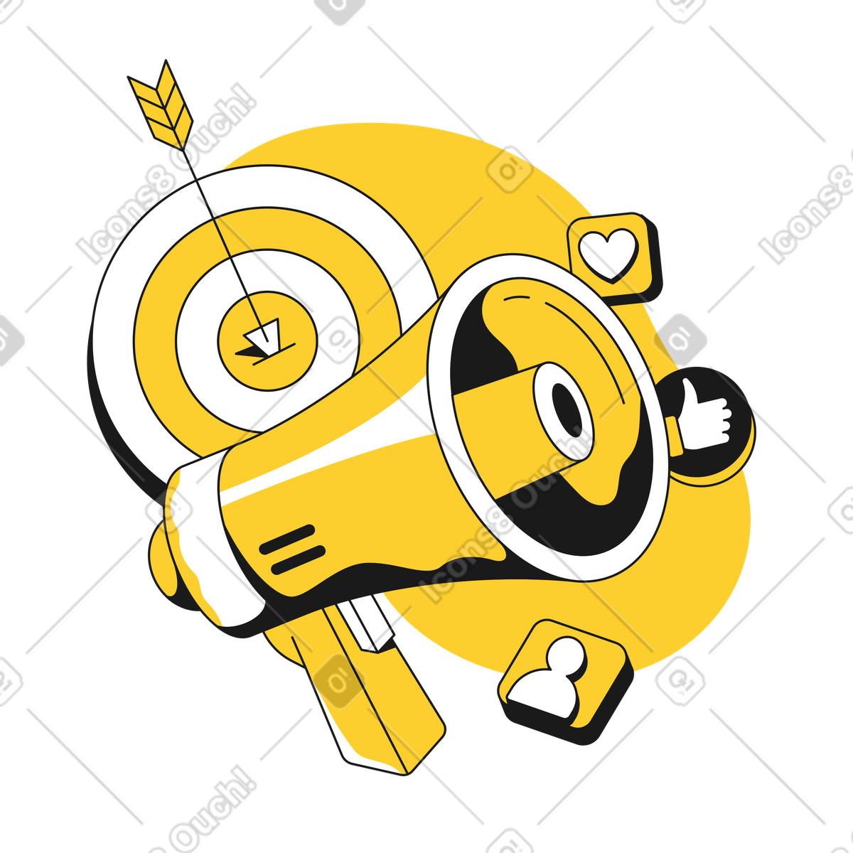Marketing e targeting con relatore illustrazione animata in stile Taxi scaricabile in GIF, Lottie (JSON), AE