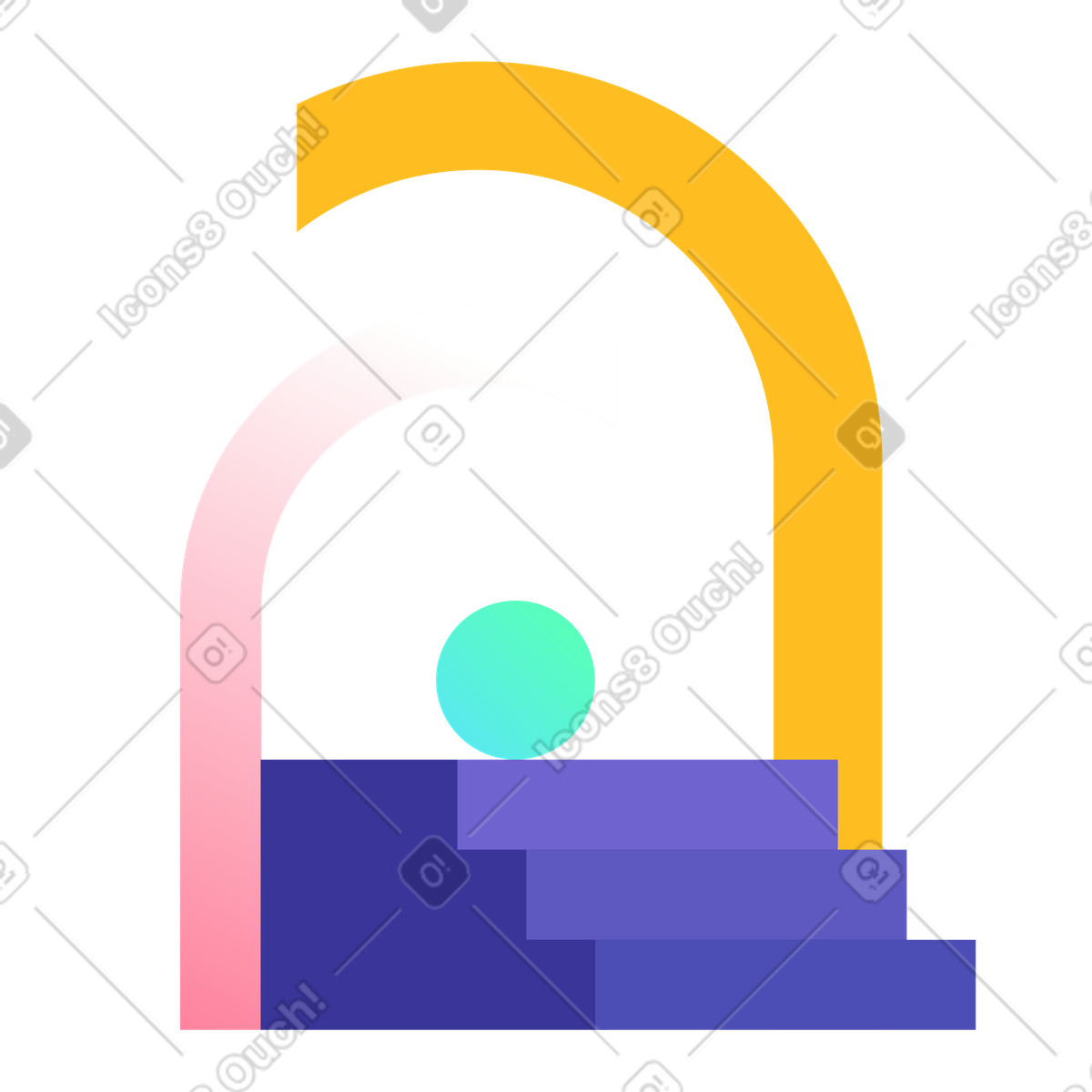 Geometric ball on stairs illustration with arch frame, a unique clipart for welcome themes in SVG