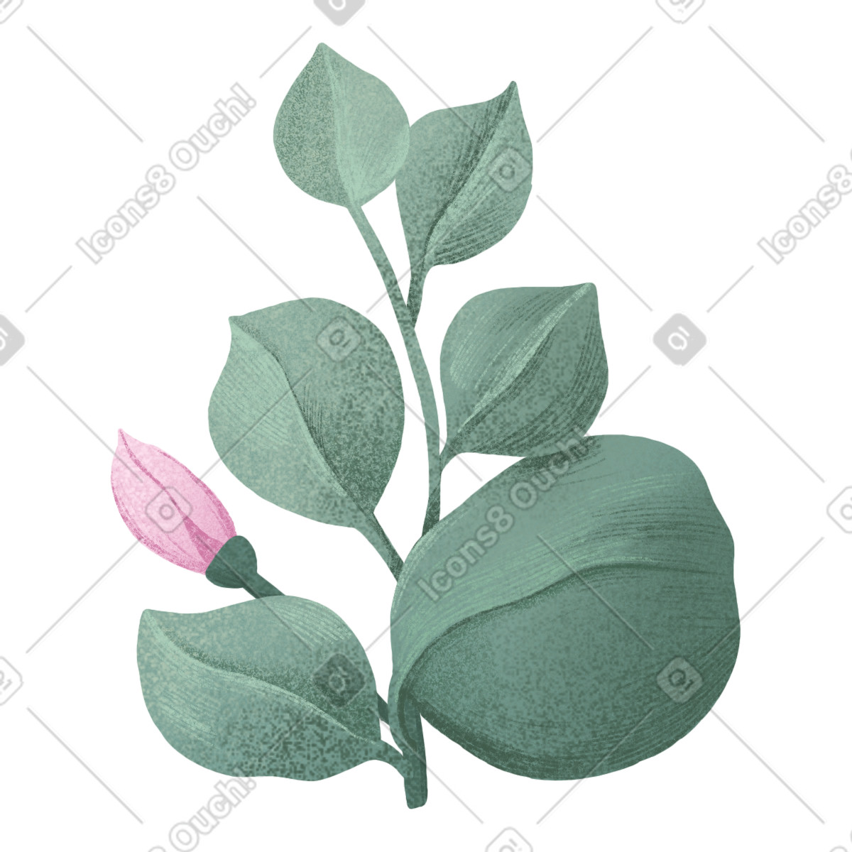 Green twig with pale pink flower illustrazione in stile Floral scarica in PNG, SVG
