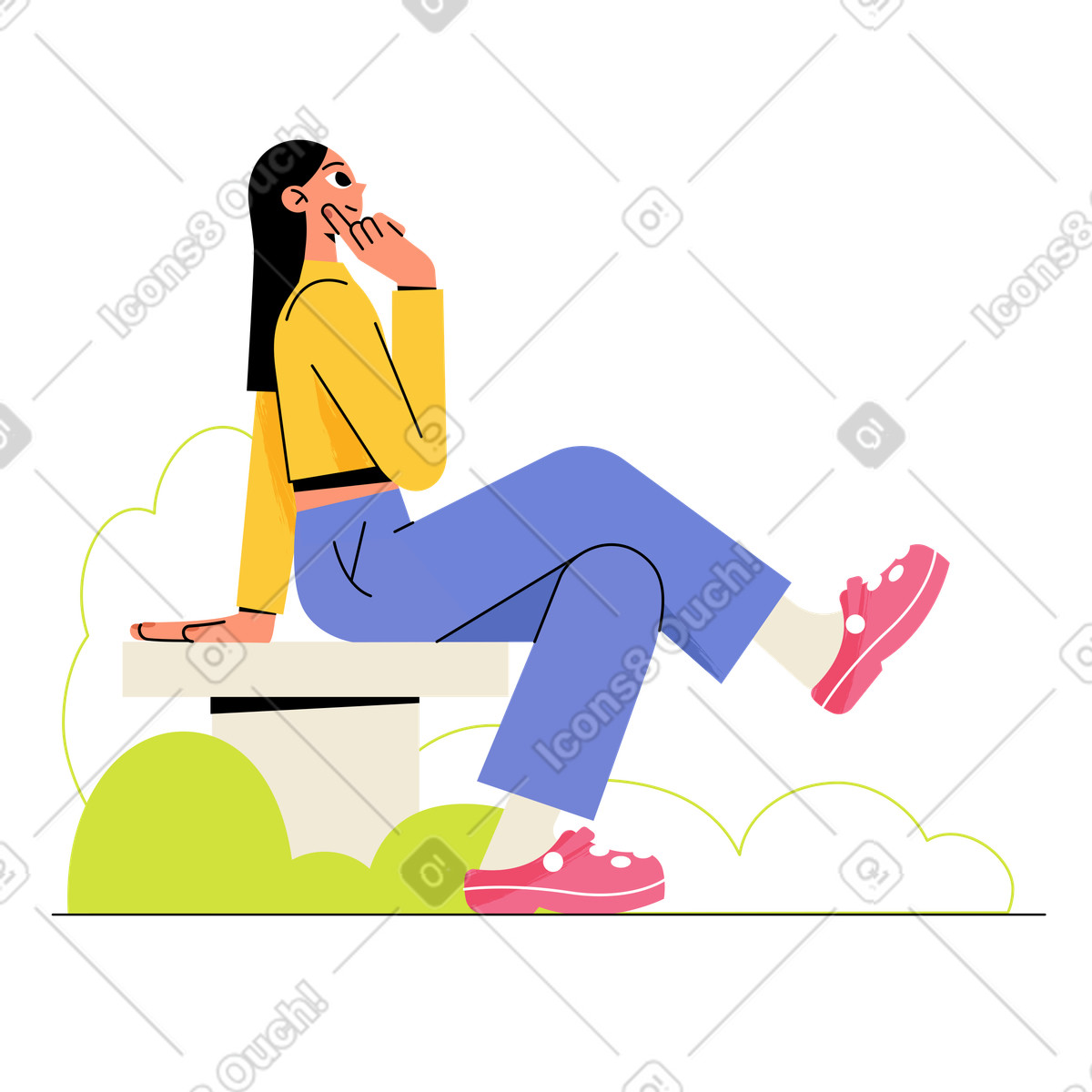 Juicy スタイルの ベンチに座って瞑想、創造的思考、意思決定 のイラストをPNG、SVG形式でダウンロード
