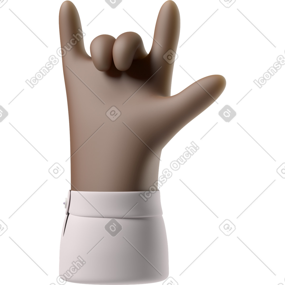 下载 3D Hands Fun&Wild 风格的 显示爱你标志的黑皮肤手 插画，支持 PNG、SVG 格式