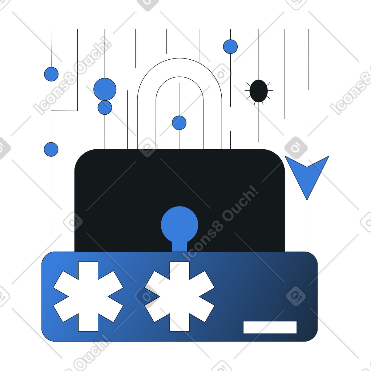 Illustration Contrôle d'accès avec identifiants chiffrés, gestion des mots de passe, passerelle connexion sécurisée dans les systèmes informatiques le style Midnight à télécharger aux formats PNG, SVG