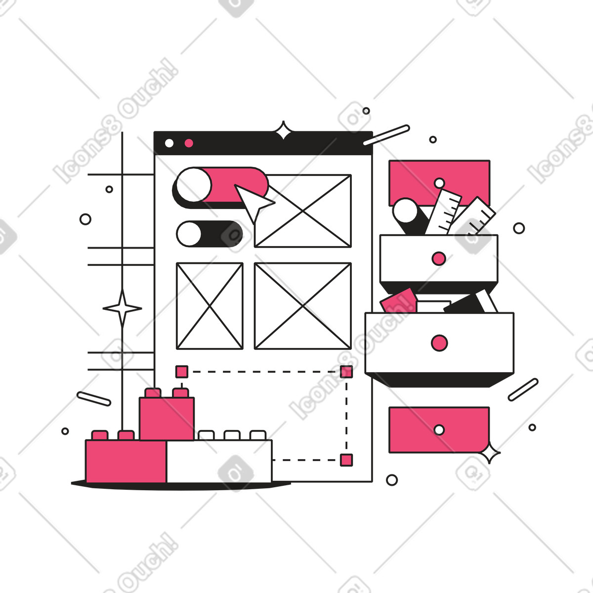 Design system illustration in Dazzle Line style download in PNG, SVG