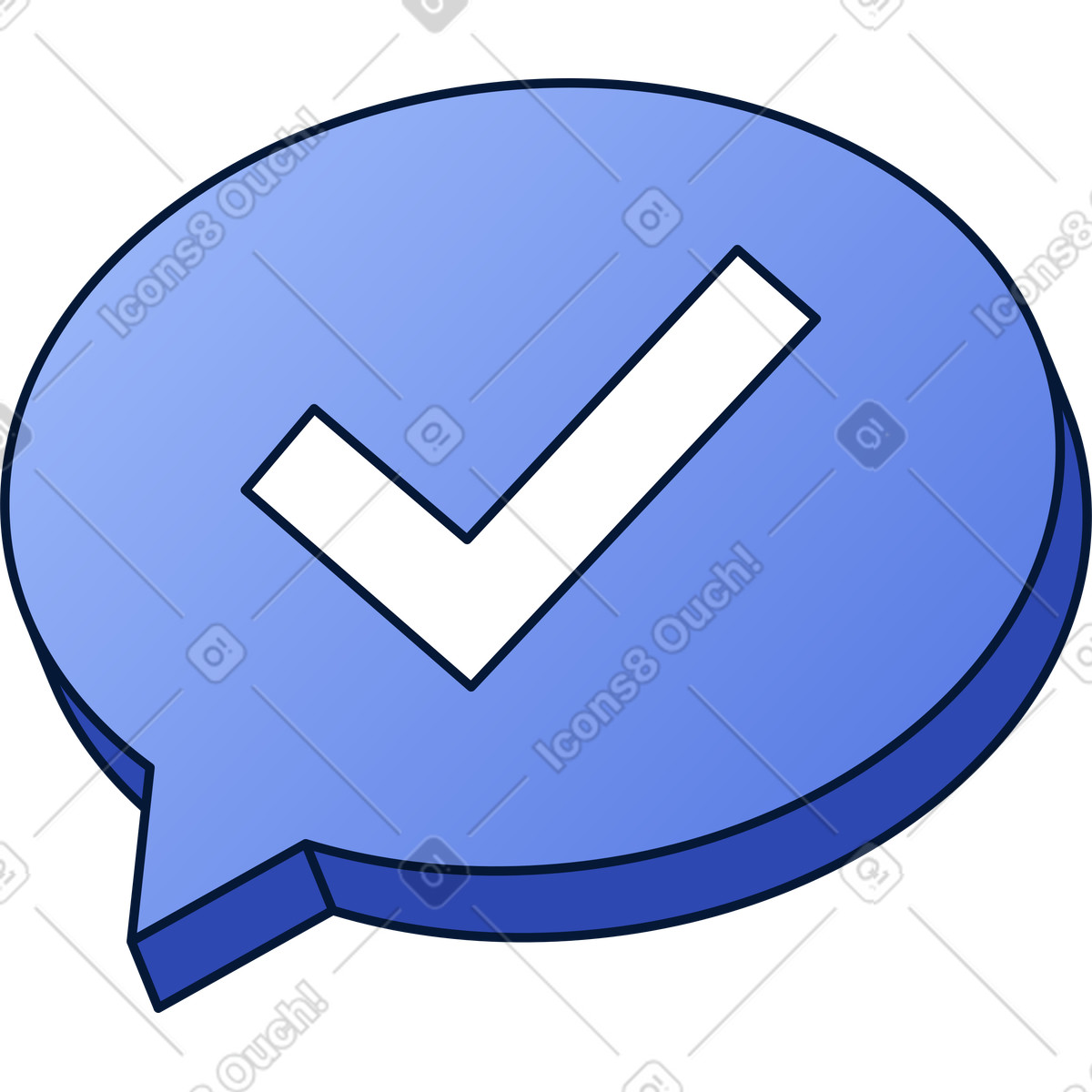 Confirmation message icon showing check mark inside blue speech bubble illustrazione in stile Neat scarica in PNG, SVG