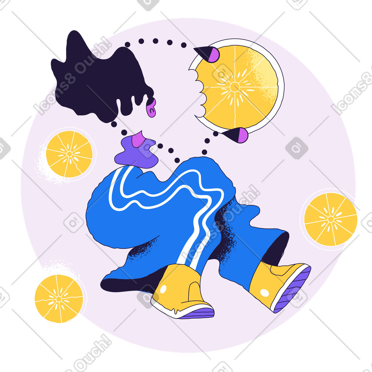 Donna che mangia le fette d'arancia illustrazione in stile Conifer scarica in PNG, SVG