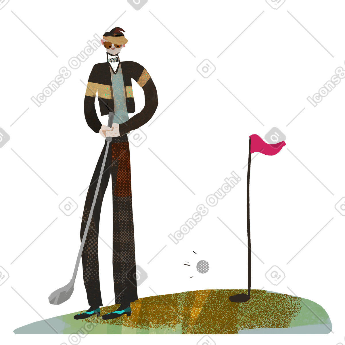 Ilustración Hombre jugando al golf como hobby en estilo Fabulous a descargar en PNG y SVG