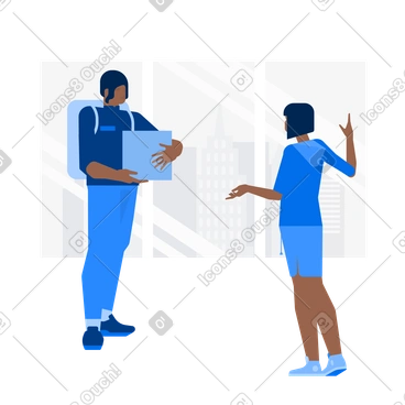 Woman and delivery man completing the order PNG, SVG