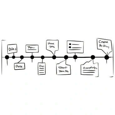 A black-and-white illustration of a timeline chart that runs horizontally across the image. Each key date is marked with a prominent dot, and short lines extend from each dot to text boxes containing brief descriptions of significant events related to the declaratory act. The background features subtle grid lines to represent a structured layout. The timeline begins on the left with the earliest date and extends to the right, concluding with the most recent date. Each text box is clearly delineated, offering a concise summary of the event associated with each date.