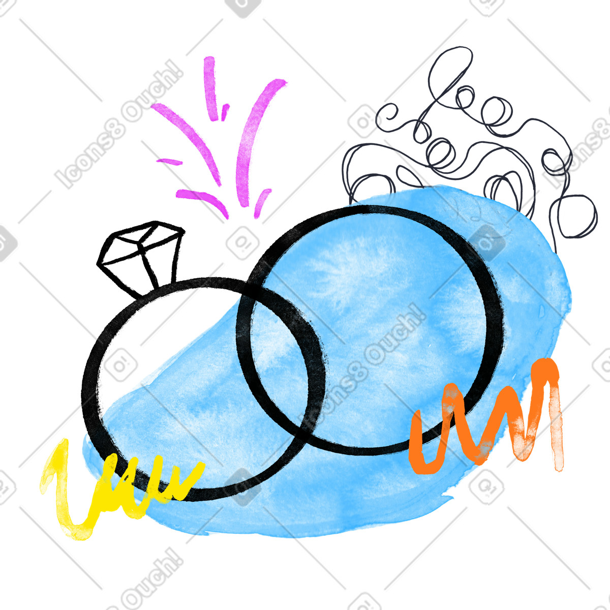 Ilustración Anillos de boda con elementos gráficos en estilo Inky a descargar en PNG y SVG