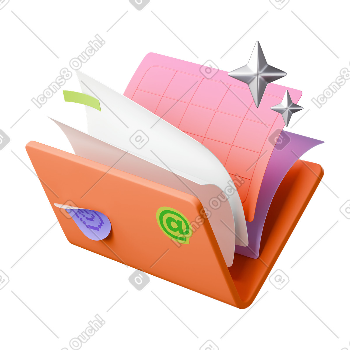 종이와 ai 스타가 들어있는 3d 폴더 illustration in Stickle style download in PNG, SVG