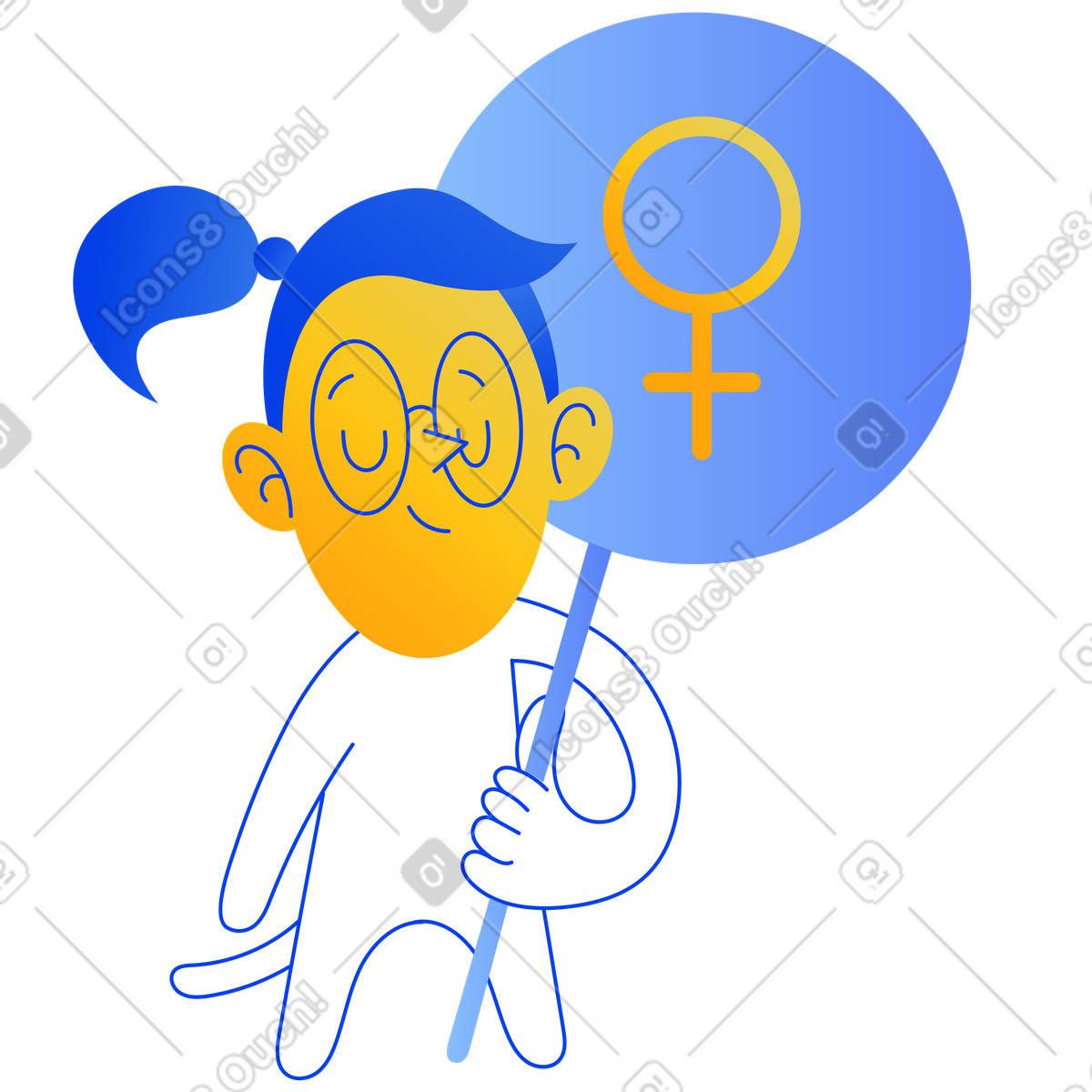 Donna che tiene un cartello con il simbolo femminile illustrazione in stile Buddy scarica in PNG, SVG