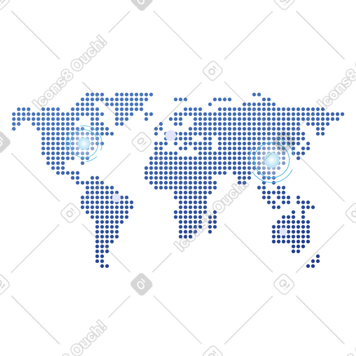 Mappa del mondo digitale con punti focali, tracciamento della posizione globale illustration in PNG, SVG