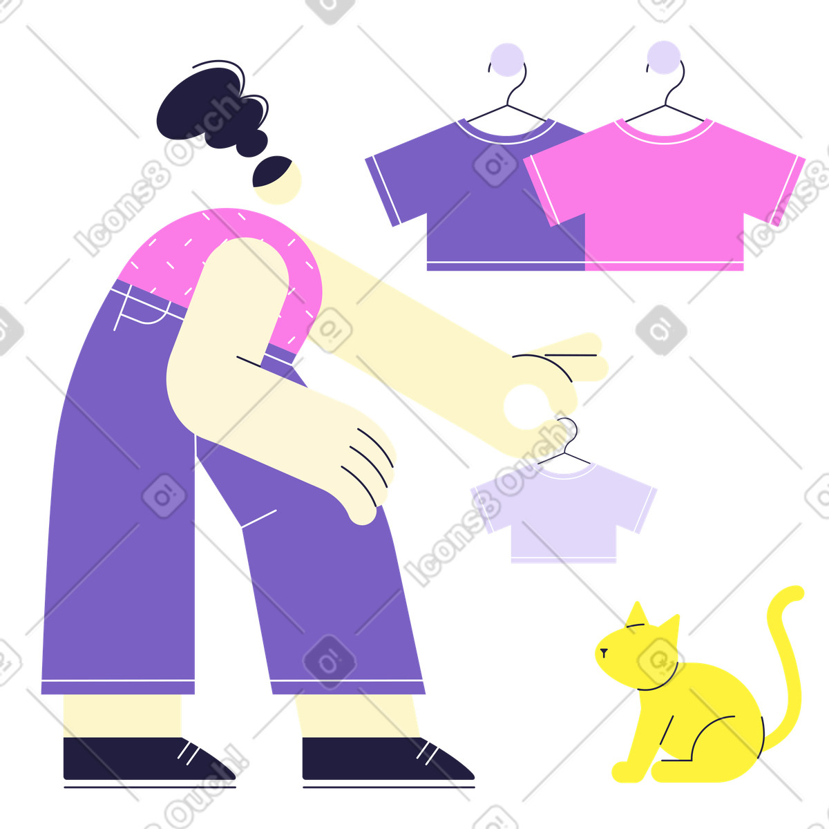Shopping for a little pet cat illustration in Mellow style download in PNG, SVG