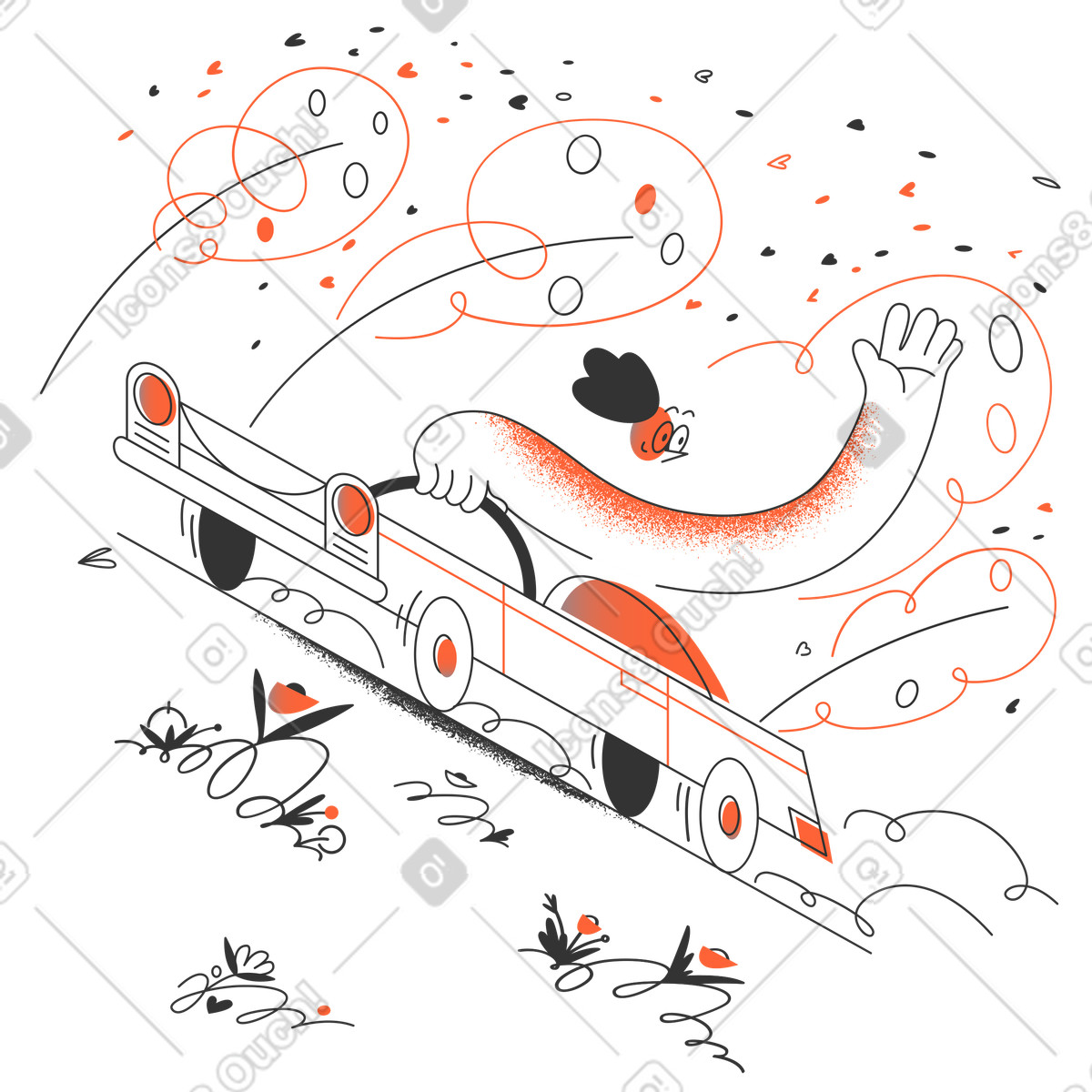 Farewell gesture from the car driver, Website come back later placeholder illustration in PNG, SVG
