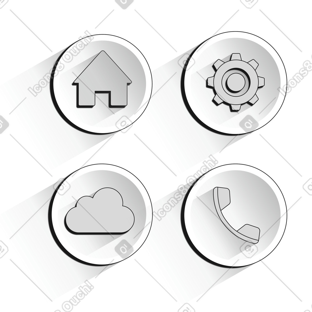 Illustration Interface menu icons including homepage and cloud storage dans le style Futuristic à télécharger aux formats PNG, SVG