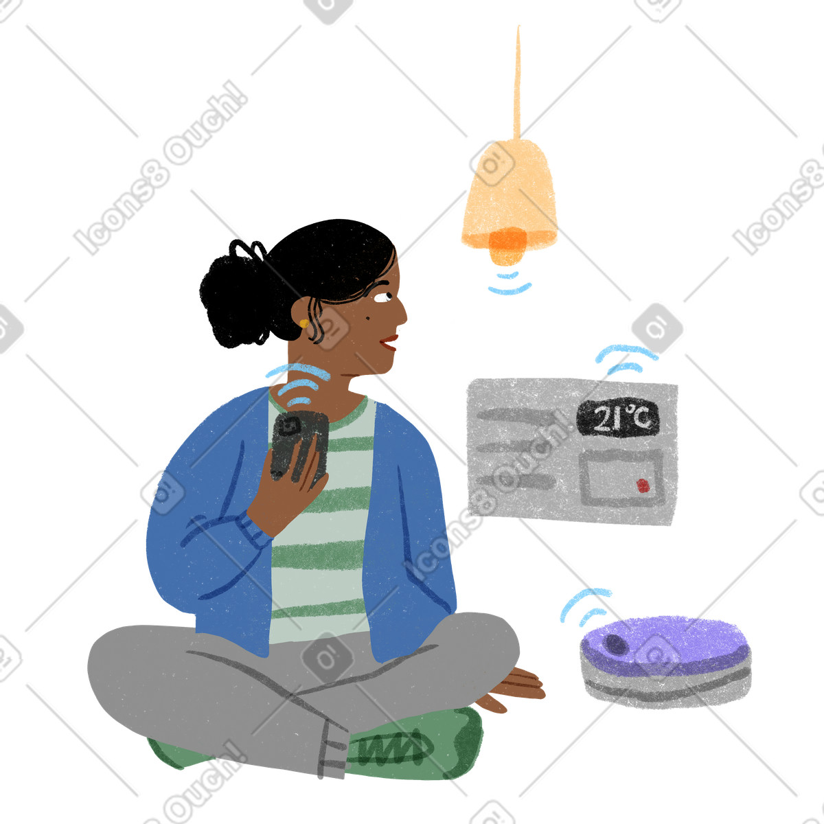 Woman using smart home app illustration in Public style download in PNG, SVG
