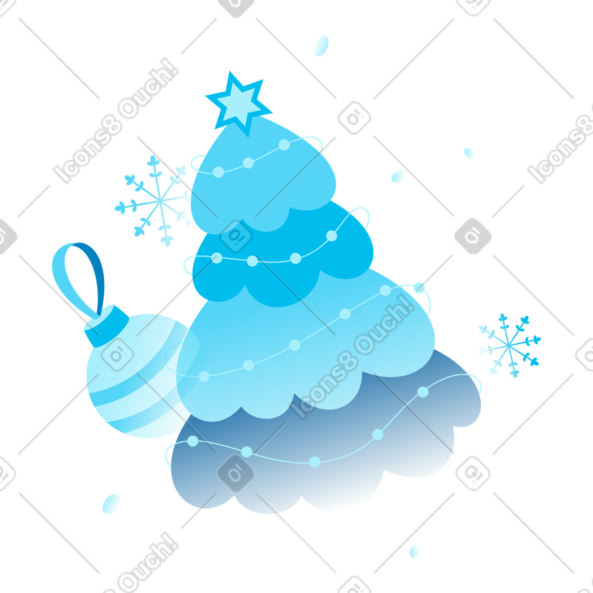 Illustration Decorated Christmas tree with ornament, Seasonal decoration concept dans le style Icy à télécharger aux formats PNG, SVG