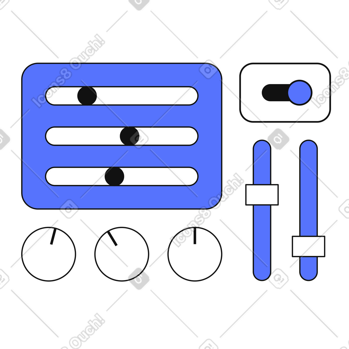 Controls dashboard interface with sliders knobs and toggle switch elements illustrazione in stile Main scarica in PNG, SVG