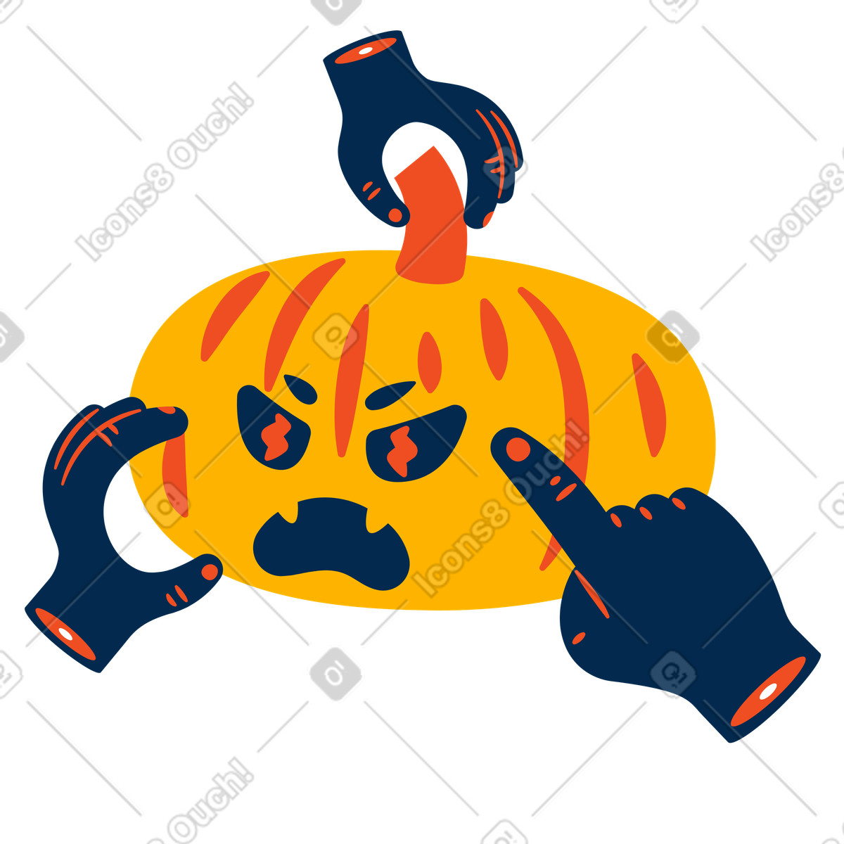 Ilustração de Mãos zumbi cutucando uma abóbora em no estilo Flame para baixar em PNG, SVG