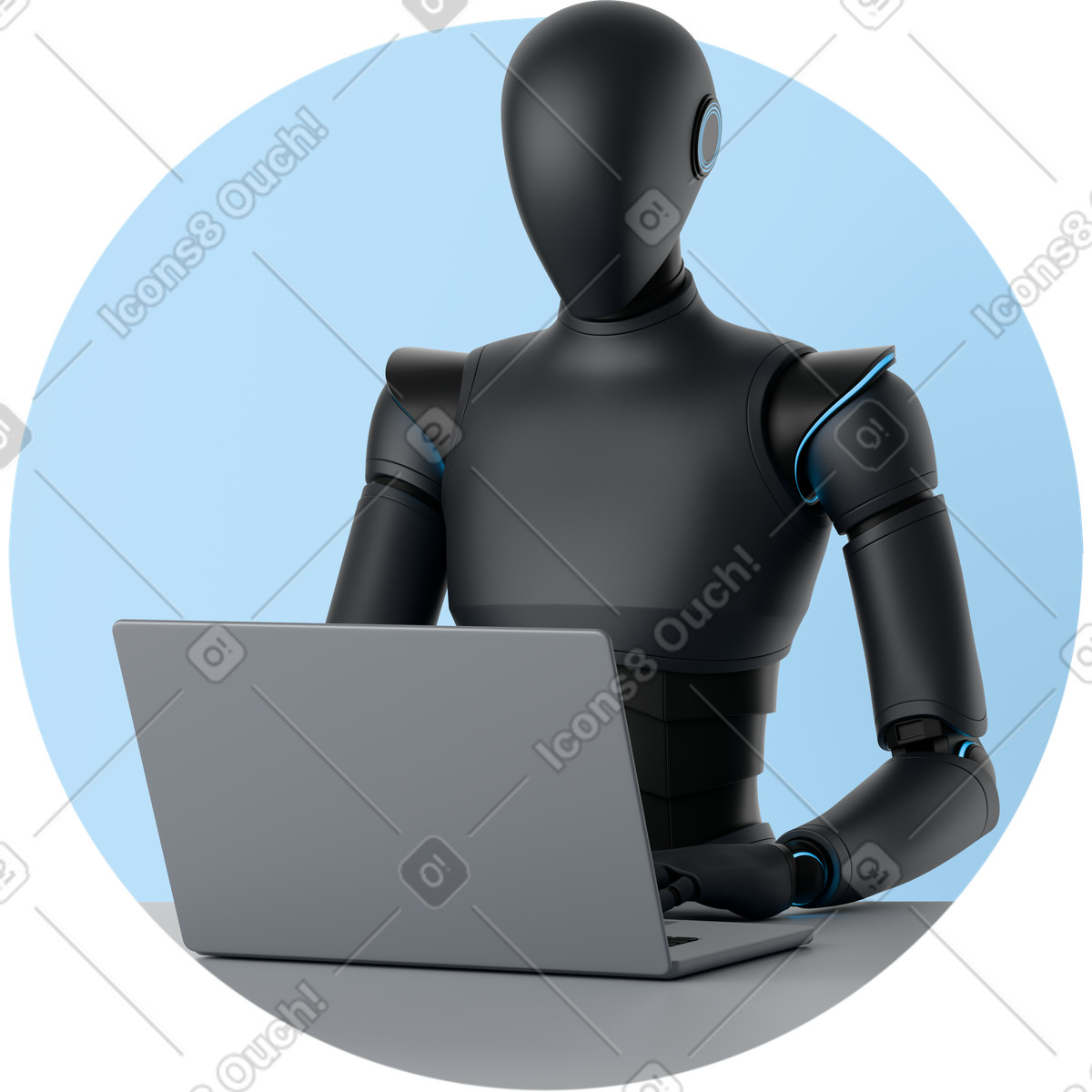 Black AI agent using a laptop illustration working clipart images and graphics collection