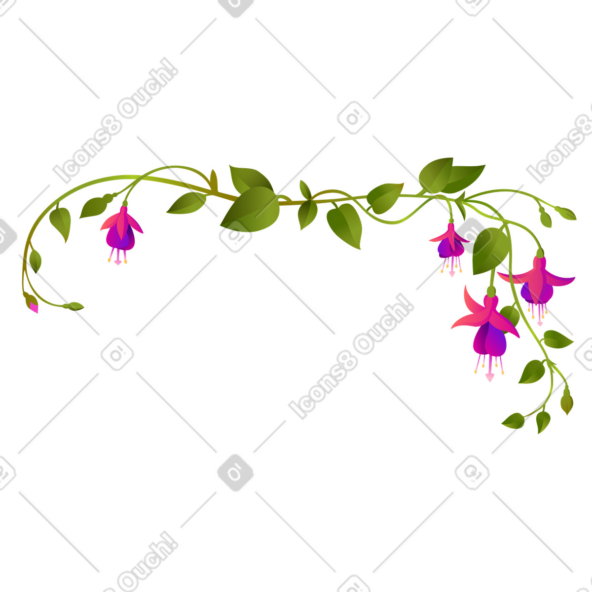 Illustration Fleurs fuchsia parmi les branches entrelacées dans un coin le style Blossom à télécharger aux formats PNG, SVG