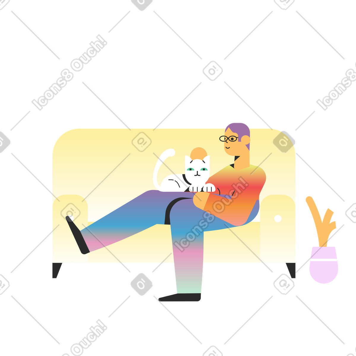 Ilustração de Em casa com gato no estilo Marginalia para baixar PNG, SVG