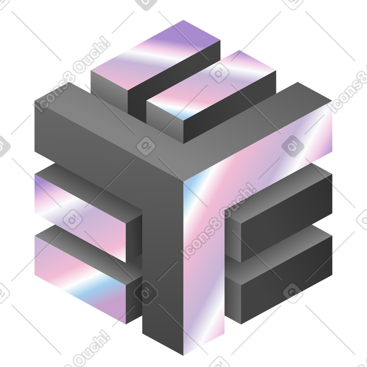 Isometric abstract block structure, creative branding and logo design illustration in PNG, SVG