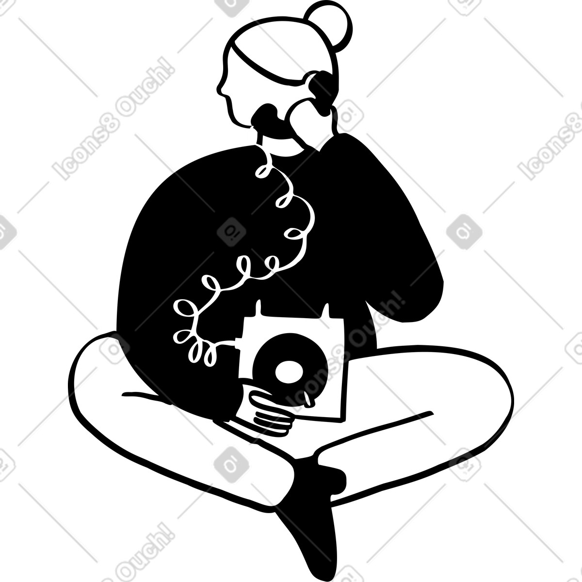 Ilustração de Mulher com um telefone em no estilo Journal para baixar em PNG, SVG