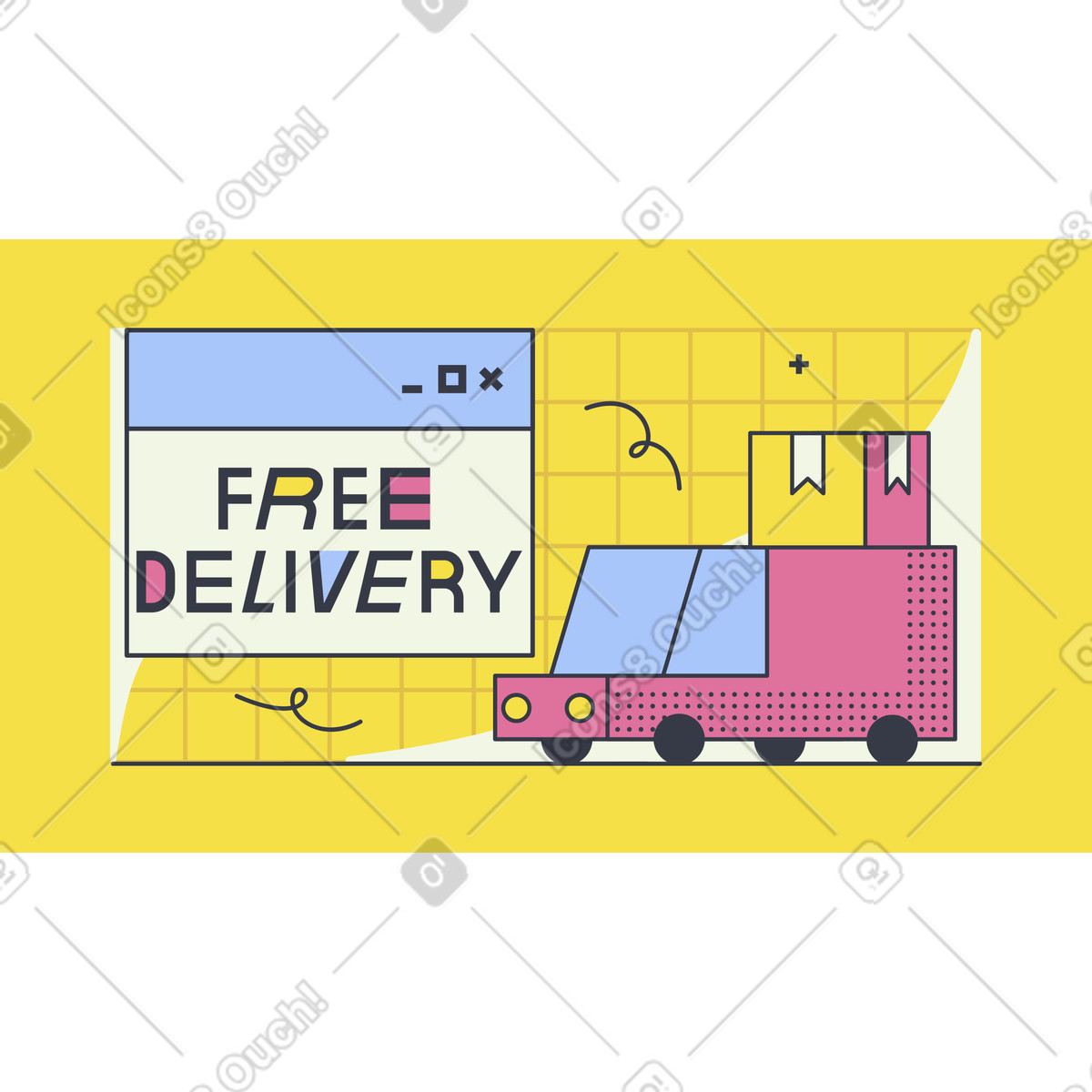 Schriftzug kostenlose lieferung mit auto und browser-Illustration im Abstract-Stil als Download in PNG, SVG