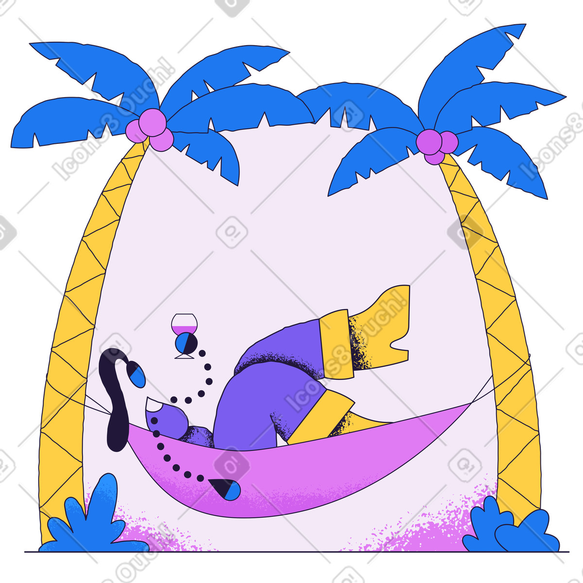 下载 Conifer 风格的 躺在吊床上度假的女人 插画，支持 PNG、SVG 格式