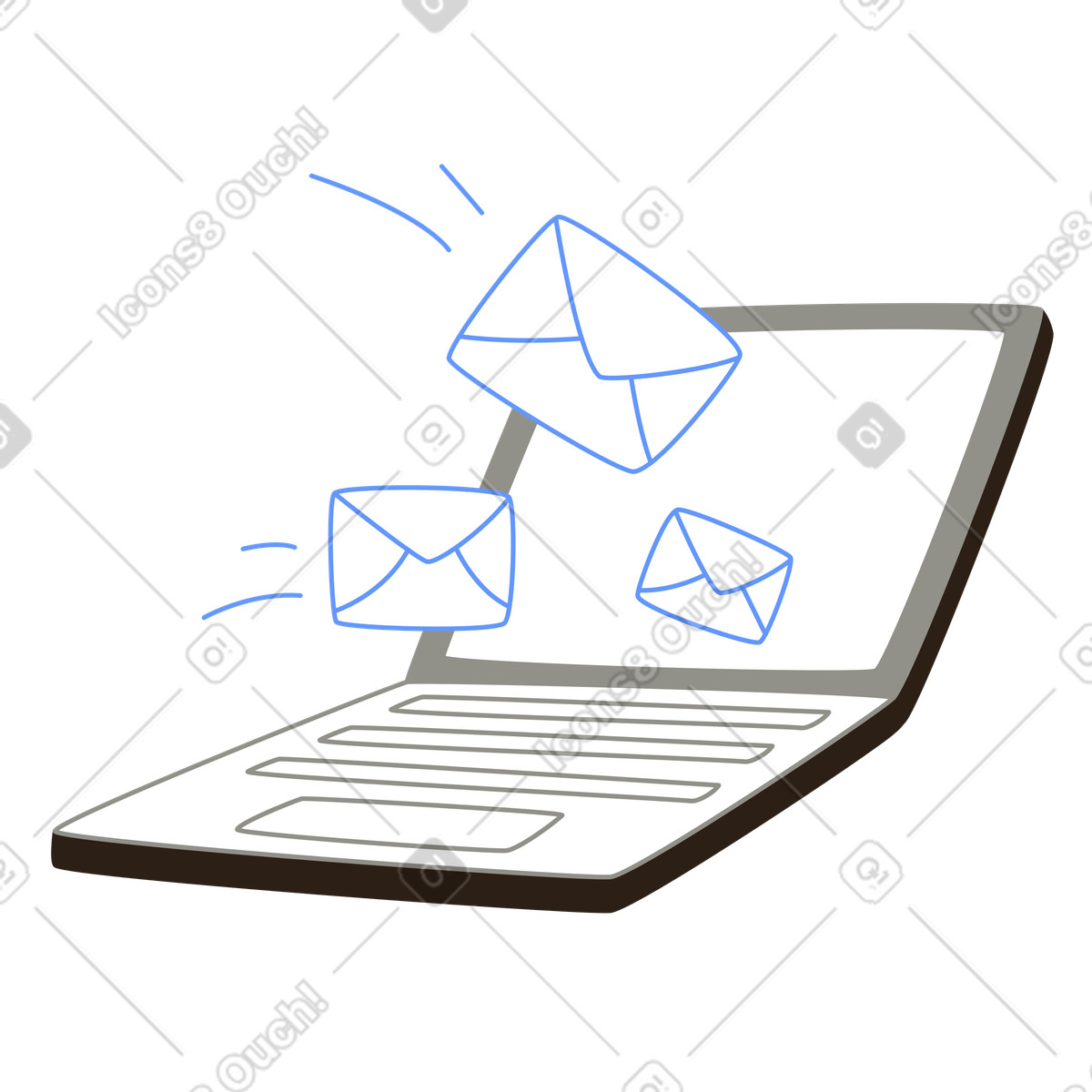 Buste che volano nel computer portatile, campagna di email marketing o newsletter illustrazione in stile Plain scarica in PNG, SVG