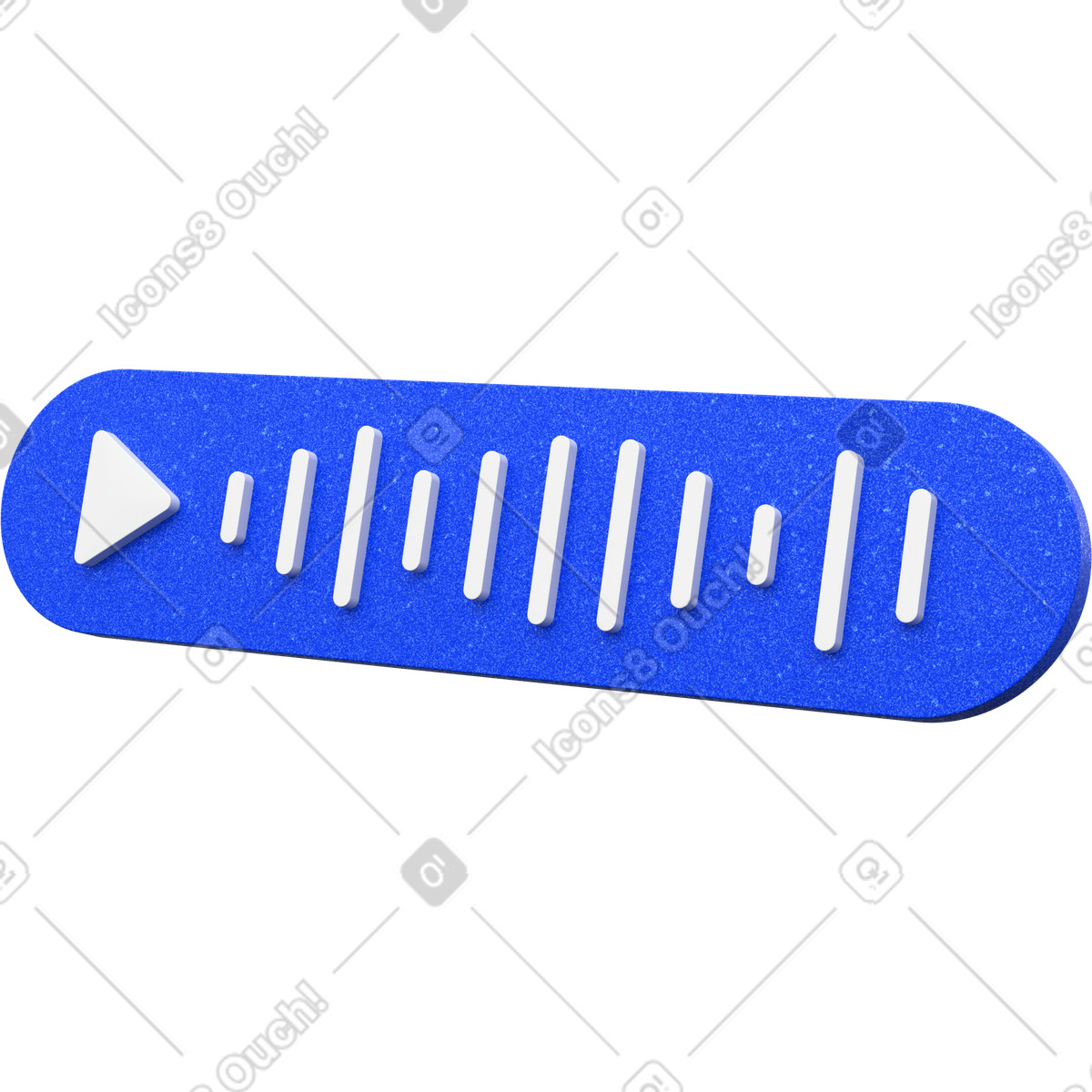 Ilustración Barra de sonido plástico azul, icono forma onda audio, botón reproducción voz en estilo 3D Enterprise a descargar en PNG y SVG