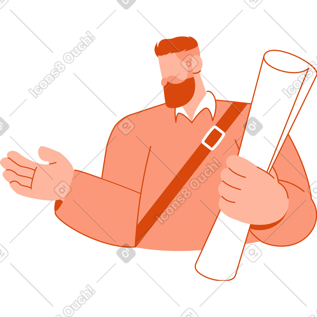 Male student with a roll of drawings in his hand illustration in Orange style download in PNG, SVG