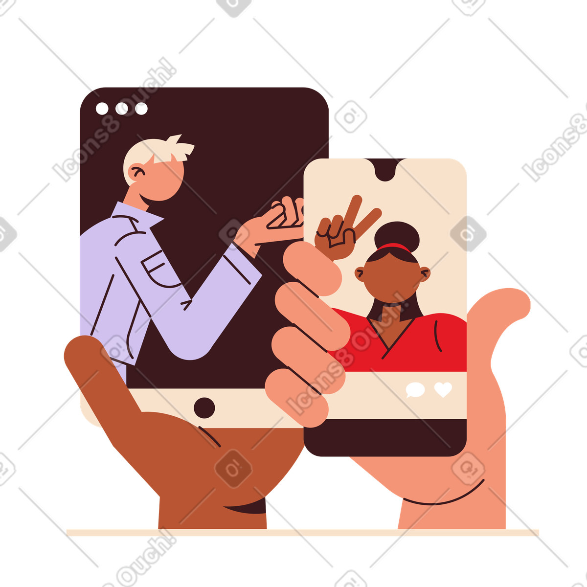 Mani con gadget illustrazione in stile Folks scarica in PNG, SVG