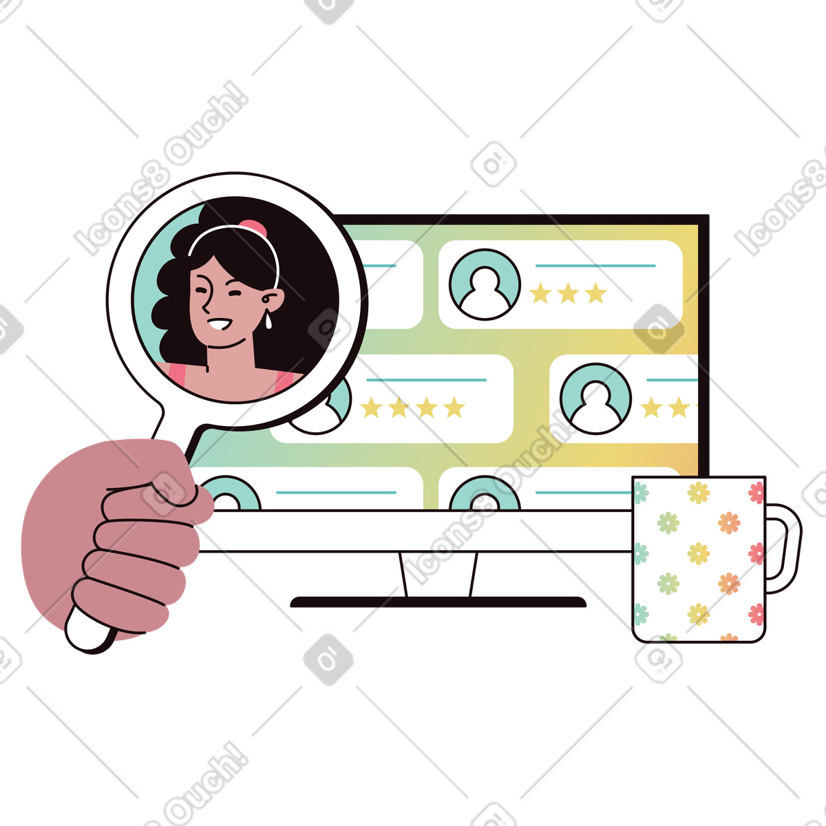 Virtual recruitment on digital platform illustration in Delight style download in PNG, SVG