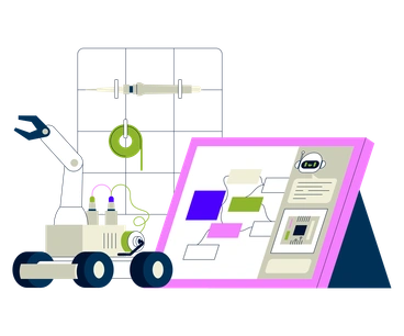 A robot interacting with a flowchart - Cubes style illustration