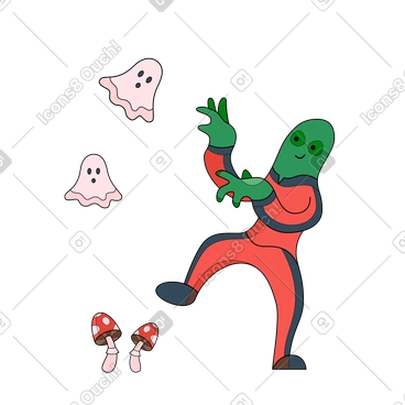 Halloween ghosts and person in costume dancing PNG, SVG