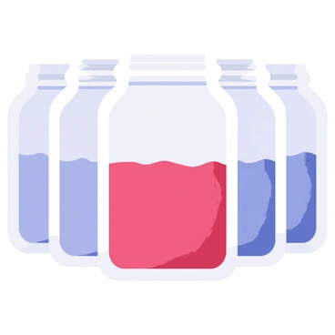 A close-up of jars being filled with water, with a glimmer of wine appearing.