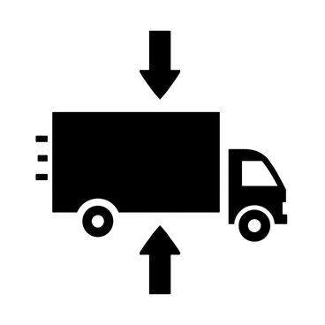A moving truck icon with arrows pointing in different directions to indicate movement and motion.