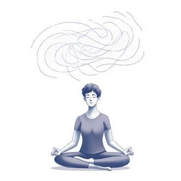 Illustration of brain wave patterns flowing from a meditating person’s head