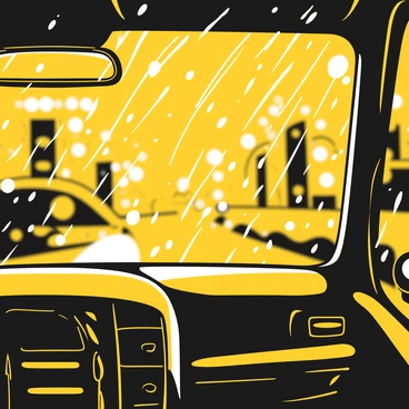 Raindrops on a car window with blurred city lights in the background
