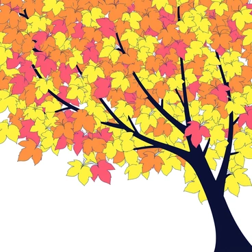 A canopy of autumn leaves in vibrant shades of orange, yellow, and red. The leaves are densely packed, creating a thick layer overhead. Sunlight filters through the leaves, casting dappled light patterns on the ground below. The background is filled with hints of tree trunks and branches.