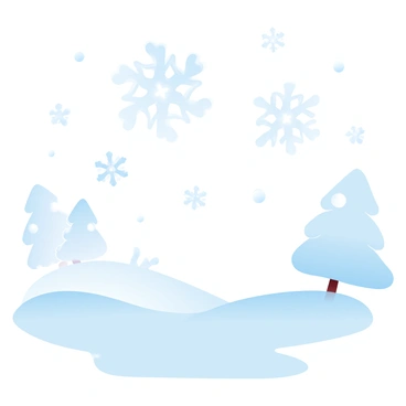 A winter landscape covered in a thick layer of snow. Large, delicate snowflakes are falling from the sky, each uniquely shaped and showcasing different fractional patterns. The snowflakes vary in size, some being small and intricate while others are larger and more complex. The ground is blanketed in snow, creating a smooth, even surface. In the background, there are snow-draped trees, their branches heavy with fresh snowfall, adding to the winter ambiance.